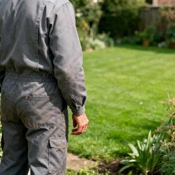 Operaio che osserva un giardino