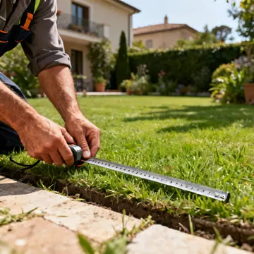 Operaio che misura un giardino
