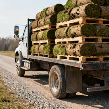 Camion con bancali di prato a rotoli