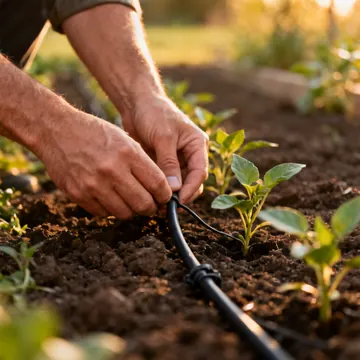 Tubo di irrigazione a goccia lungo un'aiuola