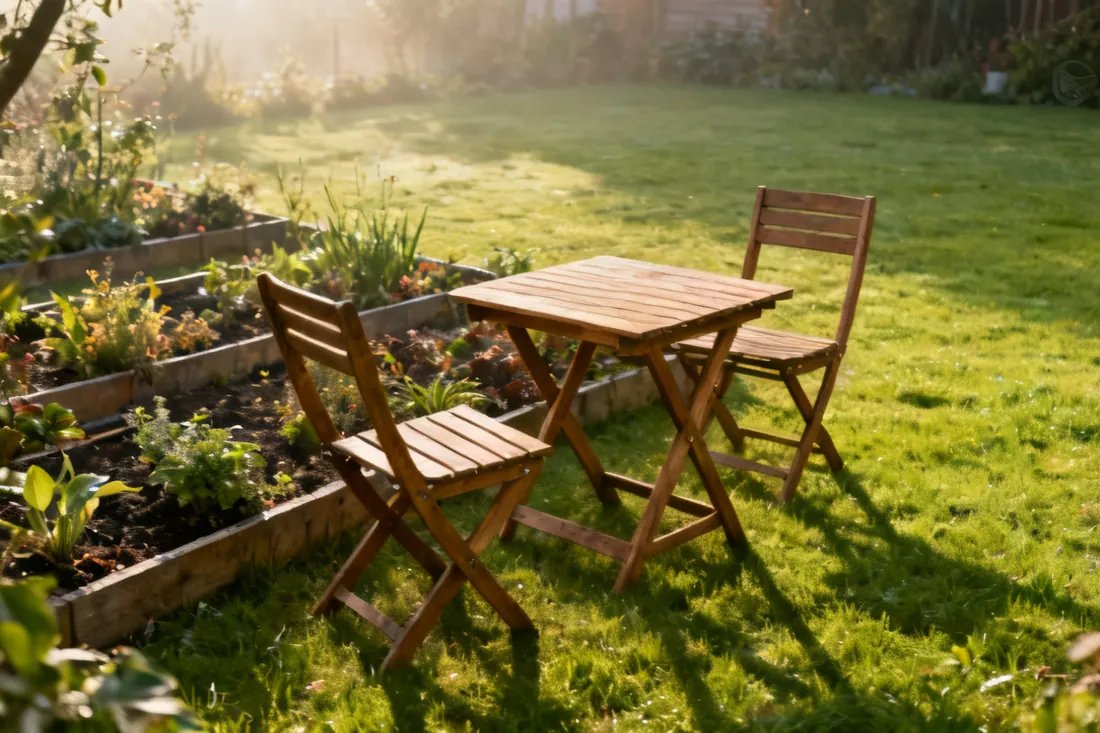 Giardino con zona relax e bordure piantate