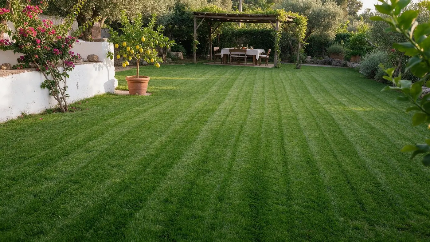Lo stesso giardino con il prato steso