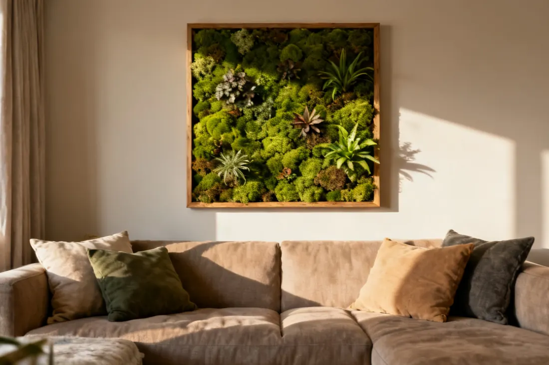 Quadro vegetale di piante stabilizzate in un salotto